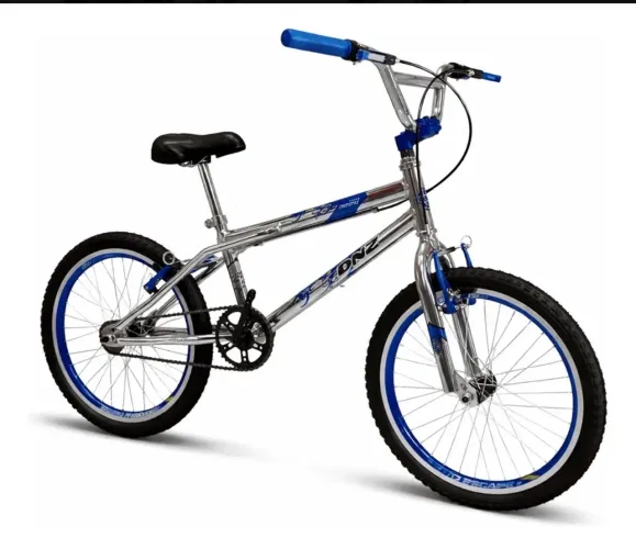 Bicicleta Cross aro 20 dnz prata e azul