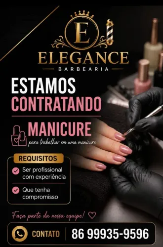 A Elegance barbearia contratando manicure para fazer parte da nossa equipe!
