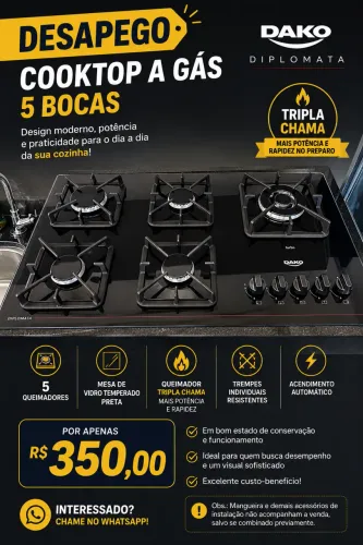 DESAPEGO - Cooktop Dako Diplomata 5 Bocas - R$ 350,00 ?