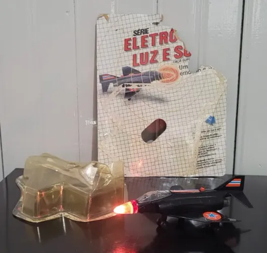 Antigo Avião Preto Vintage Série Eletronica Luz e Som  Estrela 1991 Funcionando