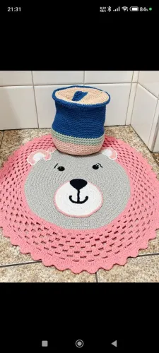 Kit Tapete Infantil Ursinho + Cachepô de Crochê