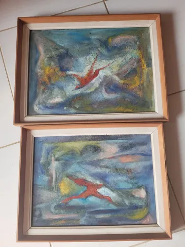 Pintura Pássaros 1963 de Ivan de Almeida Garrett 50x40
