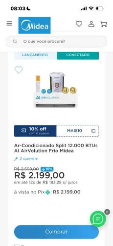 Ar-Condicionado Split Midea AI AirVolution Inverter 12.000 BTUs - Apenas 3 meses de uso