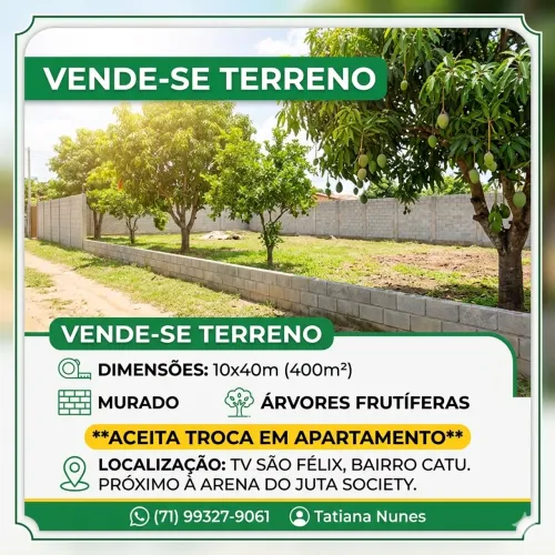 Troco lote 10x40 por apartamento em Alagoinhas