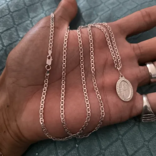 Corrente de prata 925 com pingente oval, peça única, pronta entrega