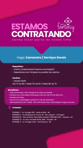 CAMAREIRA | SERVIÇOS GERAIS 12x36