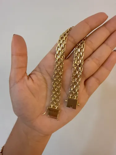 Pulseira cadeado tripla ouro 18k
