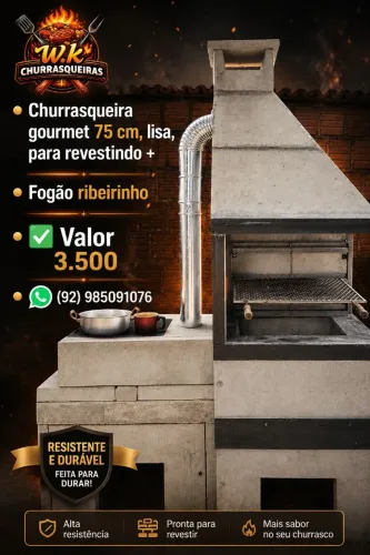 Churrasqueira gourmet + fogão ribeirinho