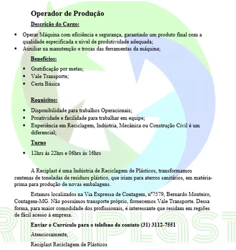 Operador de Produção