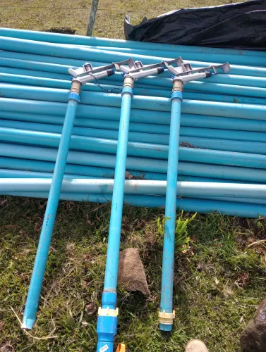 Irrigação, canos, bomba, canhões