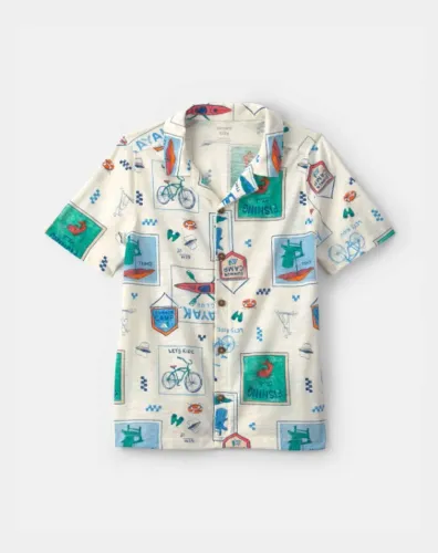 Camisa Carters de manga curta com botões para meninos creme  - Tamanho 12 