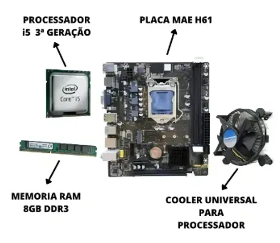 kit com placa mae tgt h61m.2 processador intel core I5 3470 dois pentes de memoria ram 8gb