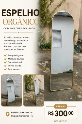Espelho oval moldura dourada