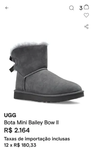 Bota ugg bailey Bow II Cinza original