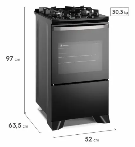 Fogão Electrolux 4 Bocas - Tampo de Vidro Preto | Gás Natural (GN)