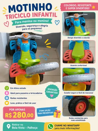 Vendo motinho ou triciclo infantil para criança menina ou menino