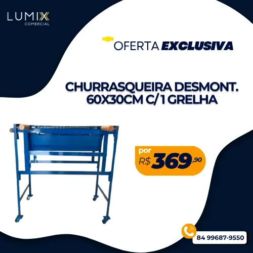 CHURRASQUEIRA DESMONT. 60X30CM C/ 1 GRELHA