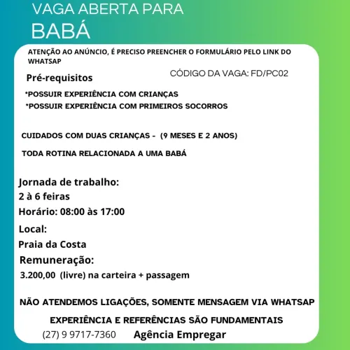 VAGA PARA BABÁ
