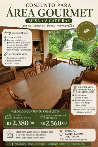 CONJUNTO PARA ÁREA GOURMET | MESA + 8 CADEIRAS