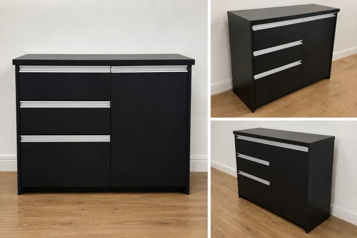 ARMÁRIO / BUFFET PRETO COM 3 GAVETAS E PORTA
