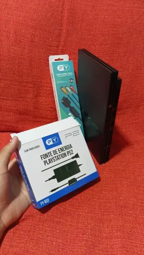 Ps2+Cabo AV+Fonte de alimentação novo. LEIA A DESCRIÇÃO
