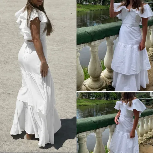 Vestido branco com babado Victoria Faco