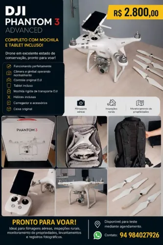 ? DJI PHANTOM 3 ADVANCED - COMPLETO - R$ 2.800,00