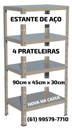 Estante de Aço c/ 4 Prateleiras Reguláveis (Nova na Caixa)