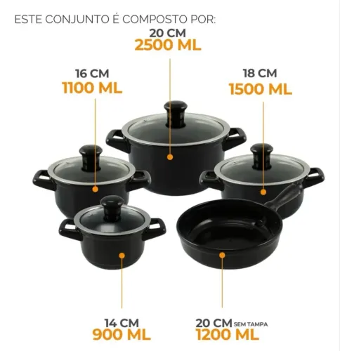 Conjunto de Panelas Ceraflame Duo Smart, 5 Peças, Preto
