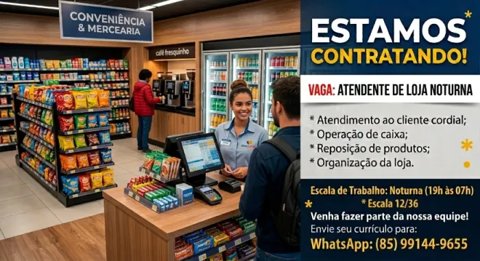 VAGA DE ATENDENTE DE LOJA DE CONVENIENCIA NOTURNO