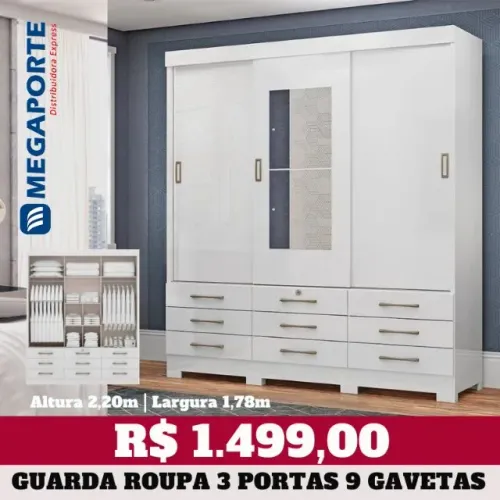 Guarda Roupa Casal com Espelho 9 Gavetas (NOVO) Entrega Grátis!