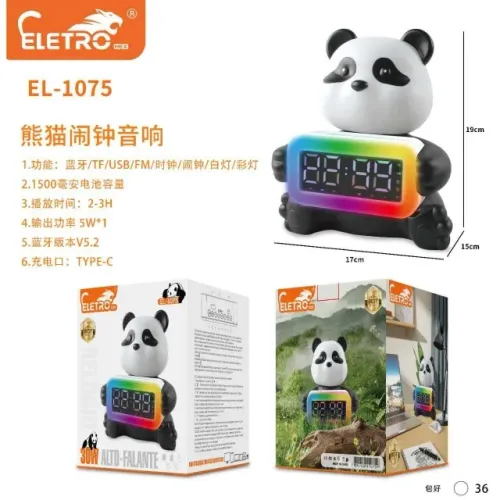 Caixa de som panda com relógio 30w COM LED RGB