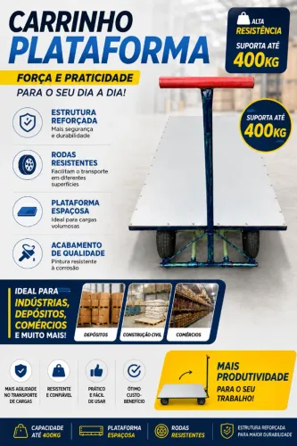 CARRINHO PLATAFORMA CARGA 400 KG TAMPO ALUMNIO