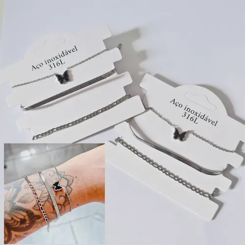 Trio de Pulseiras Minimalistas aço Inoxidável Hipoalergênico 