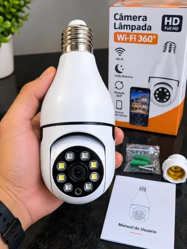 Câmera Lâmpada Wi-Fi 360° Full HD Visão Noturna pelo Celular