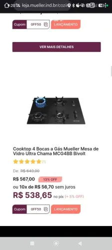Cooktop Mueller 4 bocas Bivolt