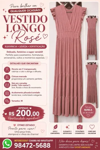 Vestido longo romântico rosé