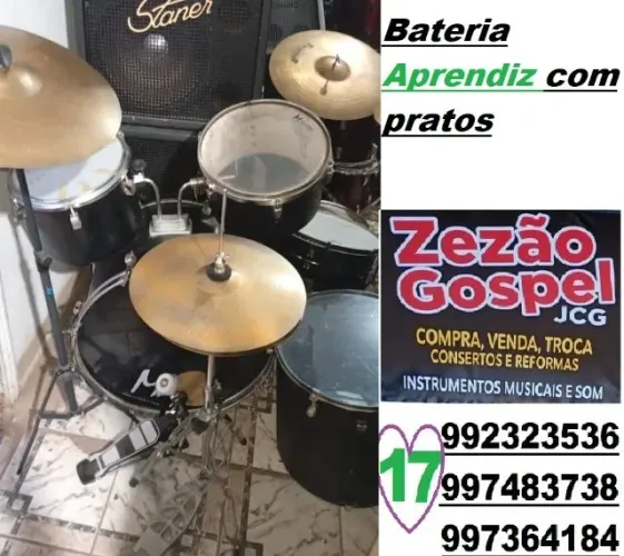Bateria Aprendiz com pratos (Aceitamos trocas por Celular, TV Notebook, Computador e Vídeo