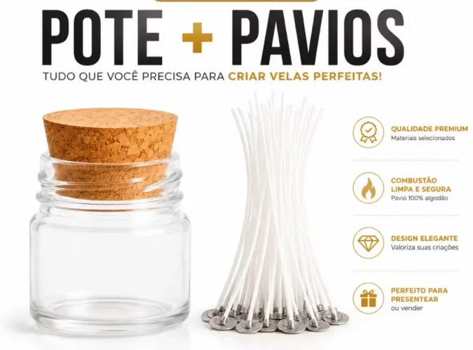 36 Potes P/ Vela Aromáticas com Tampa de Rolha Premium + 36Pavios parafinados