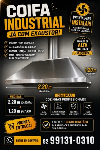 Coifa para cozinha industrial 1.20 por 2.20