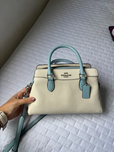 Bolsa Coach original em couro off white e azul