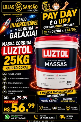 Massa Corrida Luztol 25kg Padrão Coral - R$ 56,99