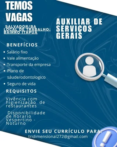 VAGA AUXILIAR DE SERVIÇOS GERAIS