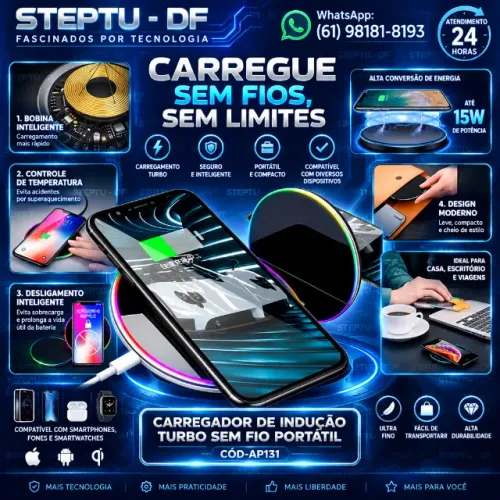 Carregador Turbo Indução Sem Fio Original Portatil Arduino Automação Robotica COD-AP131