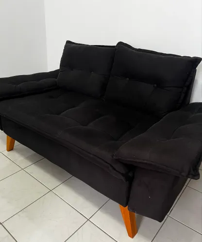 Sofá 2 lugares suede preto