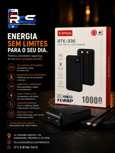 CARREGADOR PORTÁTIL 10000MAH TURBO 22.5W