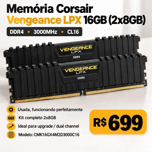Memória RAM Corsair Vengeance LPX 16GB (2x8GB) DDR4 3000MHz CL16