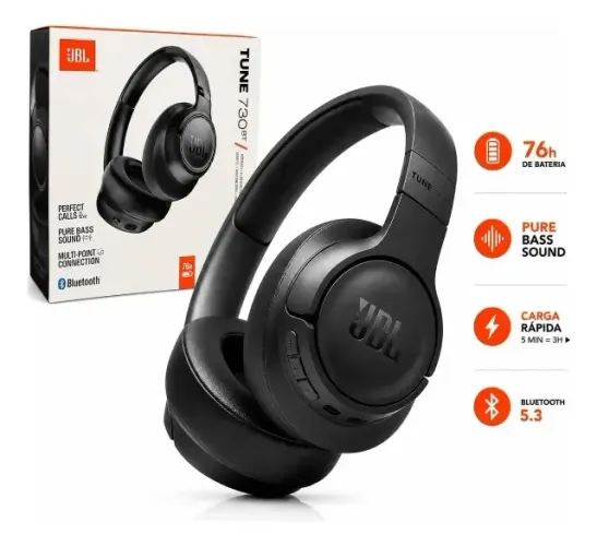 Fone JBL 730BT Ouvido Bluetooth Tune Headphones Over-ear Preto Original Novo Loja Coimbra