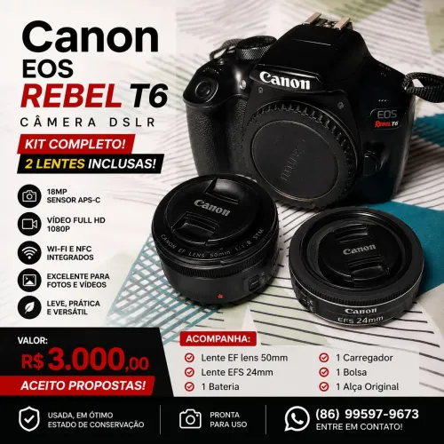 Canon EOS Rebel T6 + Kit Completo com 2 Lentes