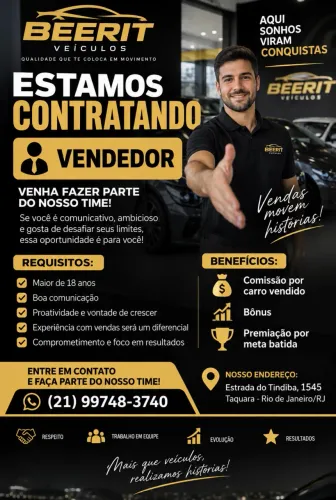 VAGA ABERTA - VENDEDOR DE VEÍCULOS